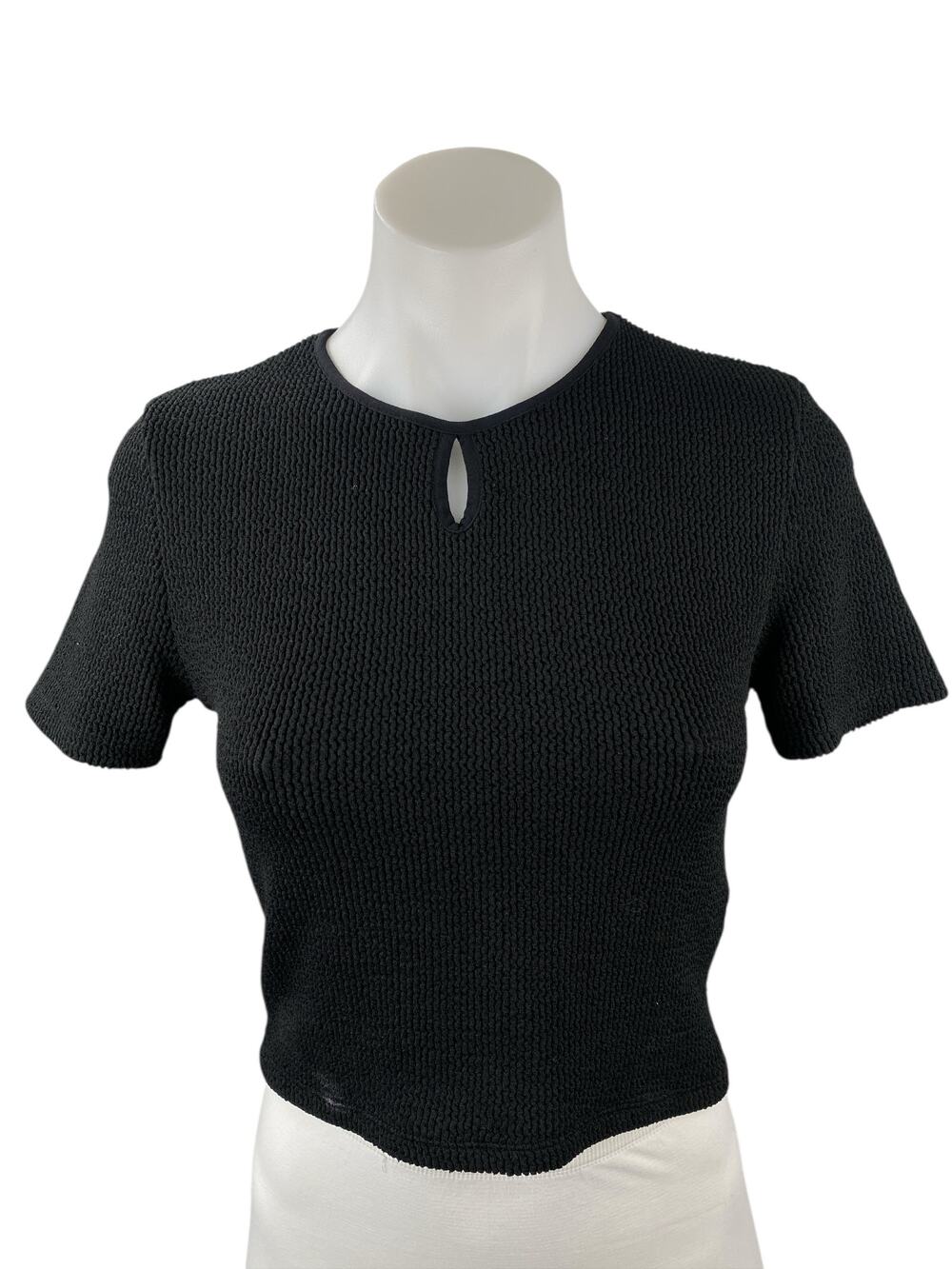 Zara Black Ribbed Knit Crew Neck Short Sleeve Crop Baby Tee Basic T-Shirt Top M